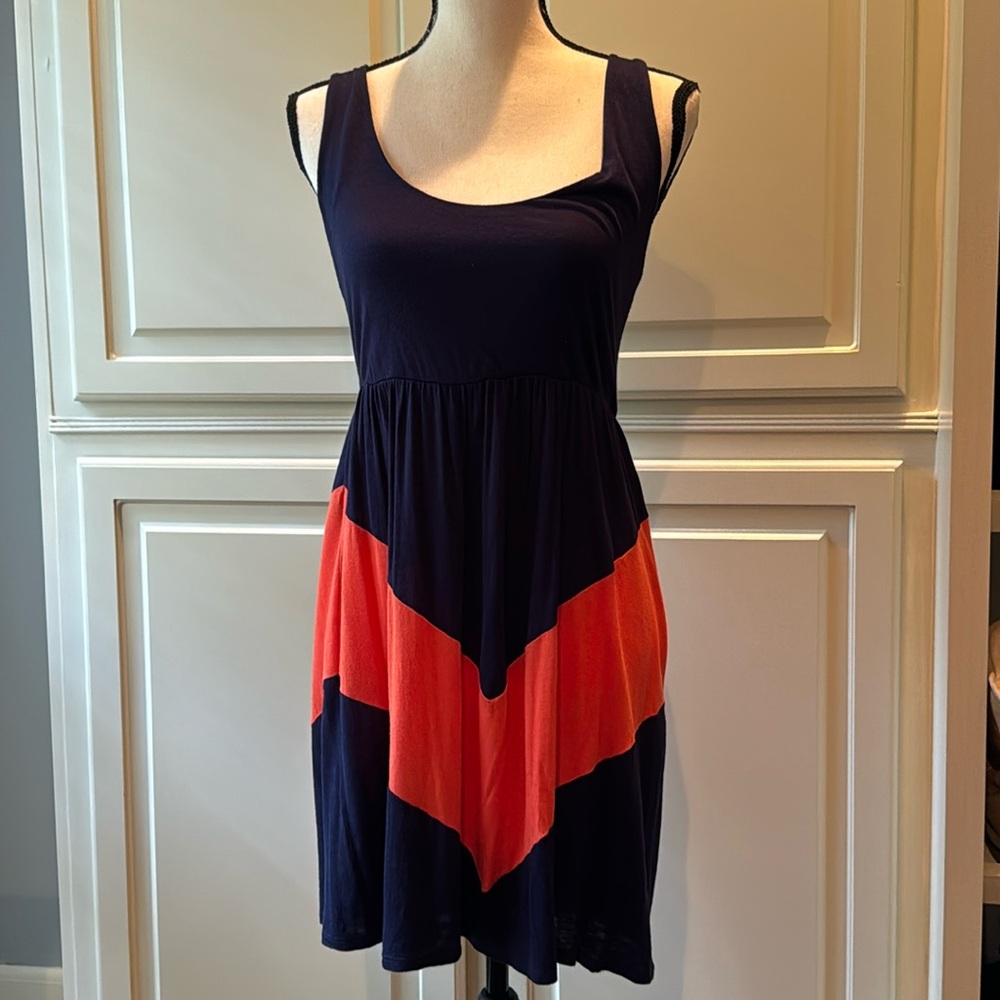 Newburyport kustom navy dress with orange accent